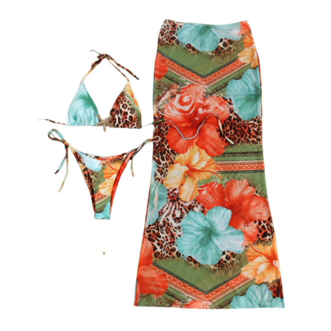 Damen Bikini-Set mit floralem Design und umschmeichelndem Cover-Up EB
