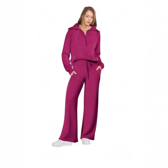 Damen Sportliches Set mit Stehkragen und weit geschnittenen Hosen EB