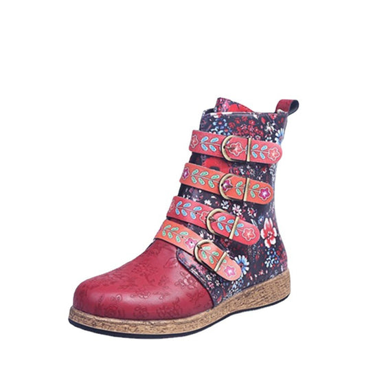 Damen modische Stiefeletten mit bunten Verzierungen und komfortabler Sohle EB