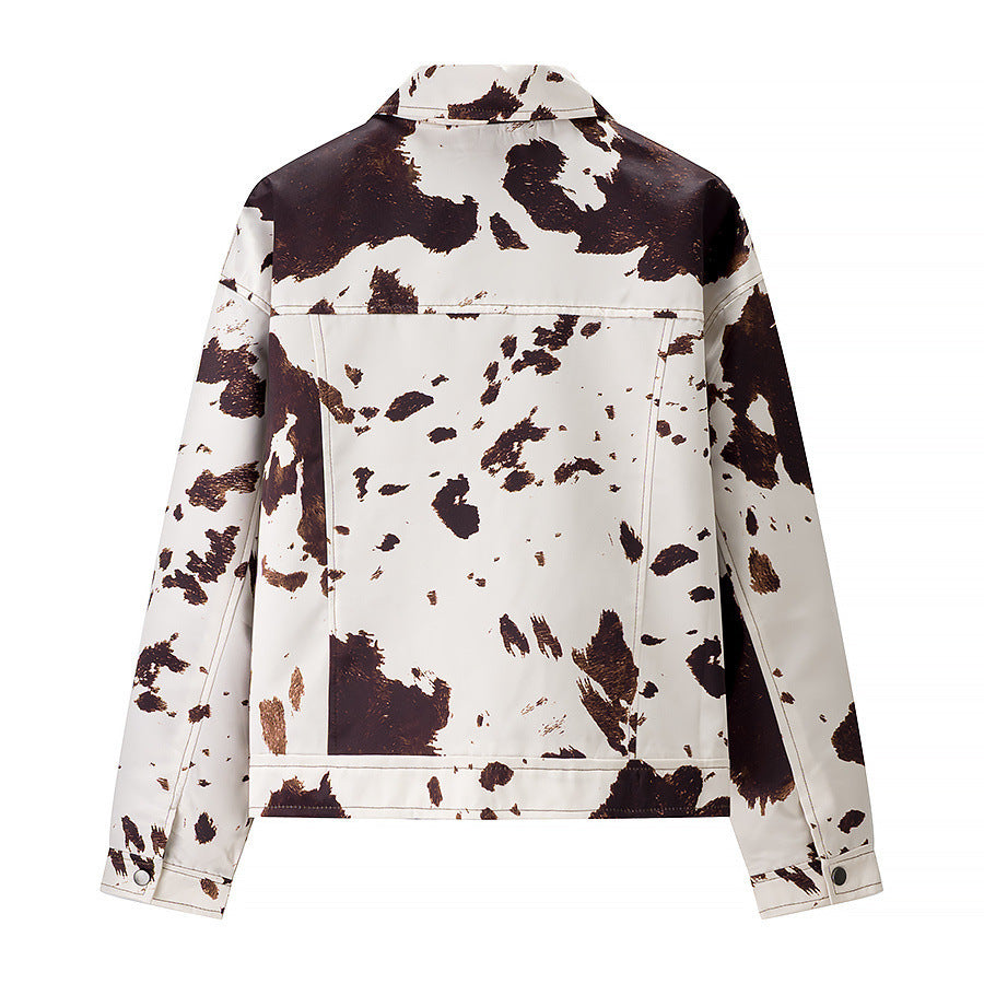Damen angesagte Kunstlederjacke im angesagten Cow-Print EB