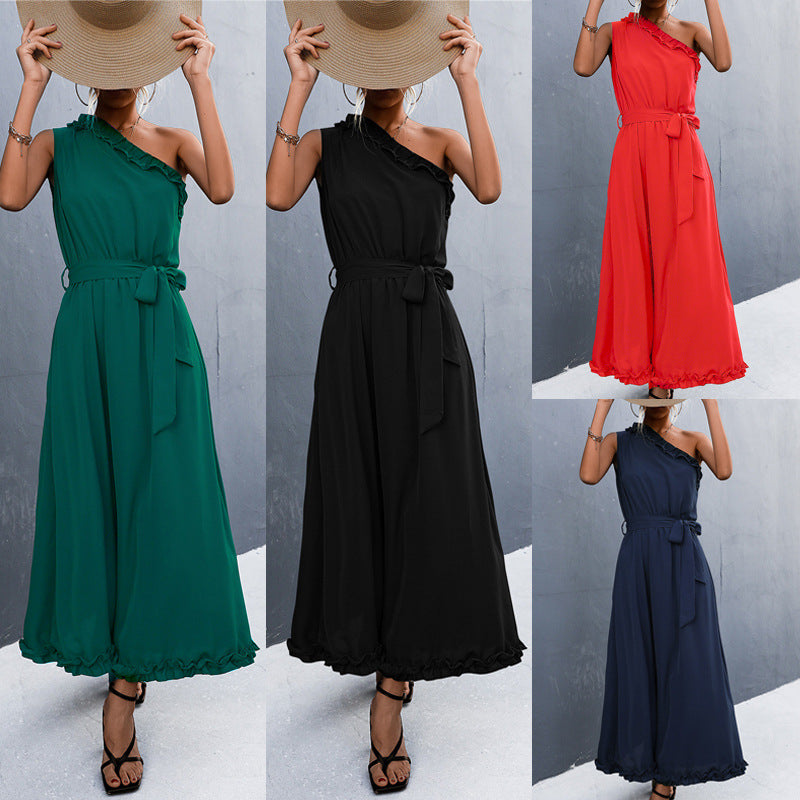 Damen Maxikleid mit schulterfreiem Design und eleganter Rüsche EB