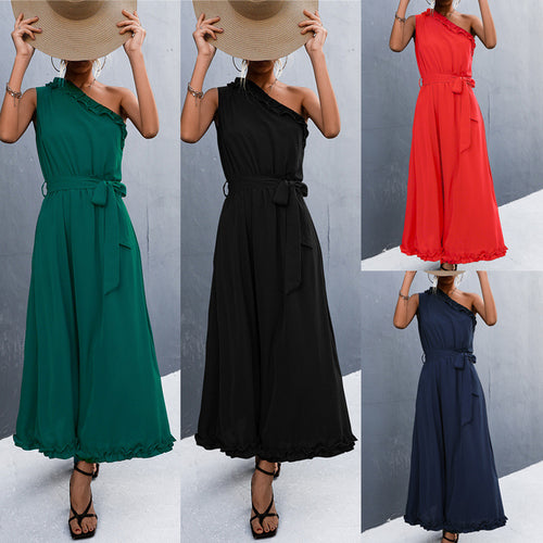 Damen Maxikleid mit schulterfreiem Design und eleganter Rüsche EB
