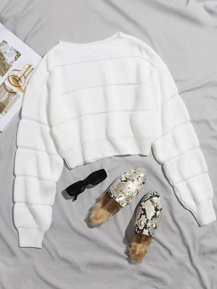 Damen Trendiger Strickpullover mit strukturierter Rippoptik und verkürztem Schnitt EB