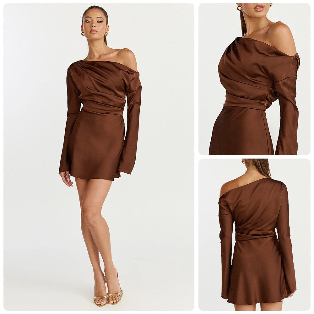 Damen Cocktailkleid mit asymmetrischem Design und elegantem Off-Shoulder-Ausschnitt EB