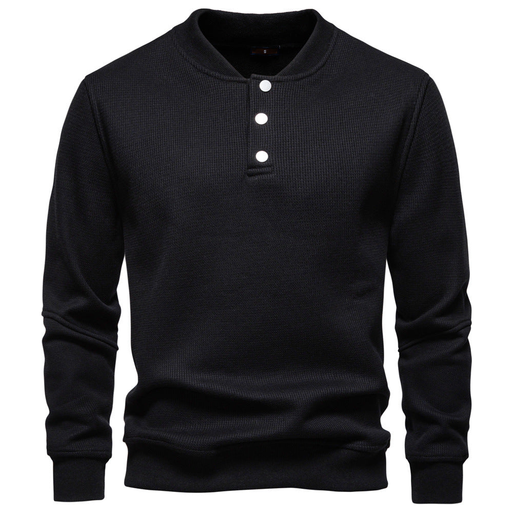 Herren Langarm-Pullover mit Knopfleiste und strukturiertem Gewebe EB