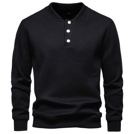 Herren Langarm-Pullover mit Knopfleiste und strukturiertem Gewebe EB