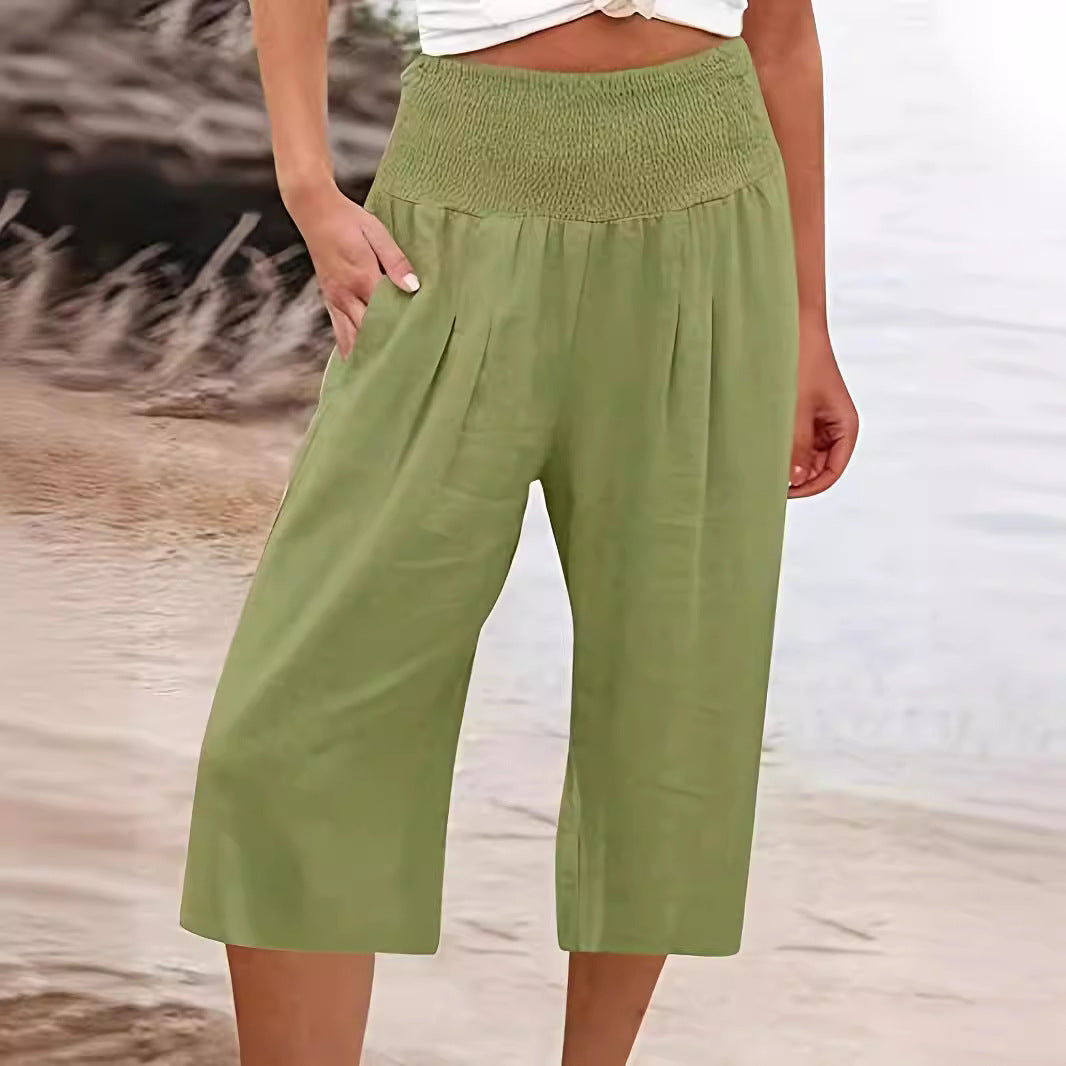 Damen Elegante Culottes mit dehnbarem Bund und Taschen EB