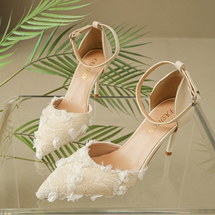 Damen elegante High Heels mit floralem Spitzendesign und verstellbarem Riemen EB