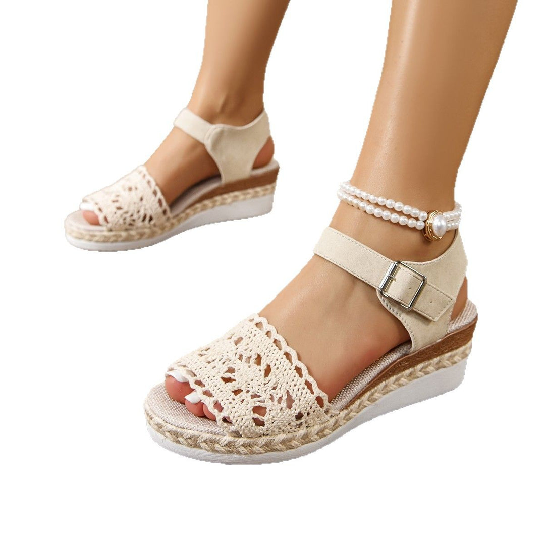 Damen Wedge-Sandalen mit eleganter Häkel-Applikation und komfortablem Fußbett EB