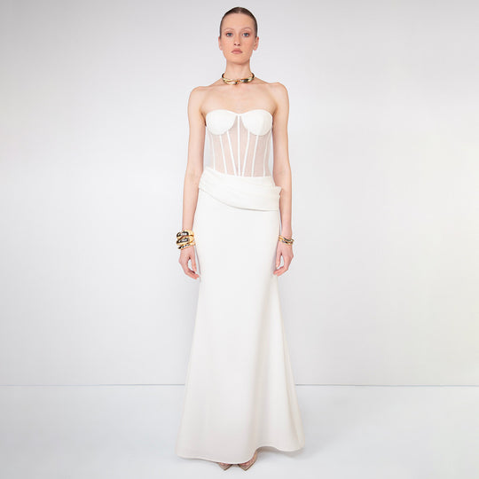 Damen figurumspielendes Abendkleid mit tailliertem Oberteil und fließendem Rock EB