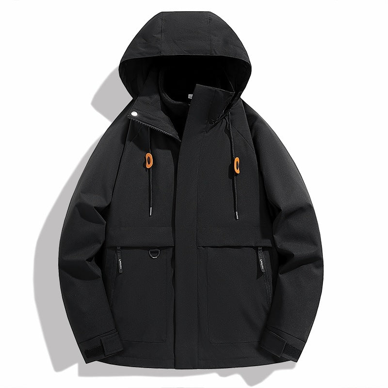 Herren wetterfeste Outdoor-Jacke mit verstellbarer Kapuze und praktischen Taschen EB