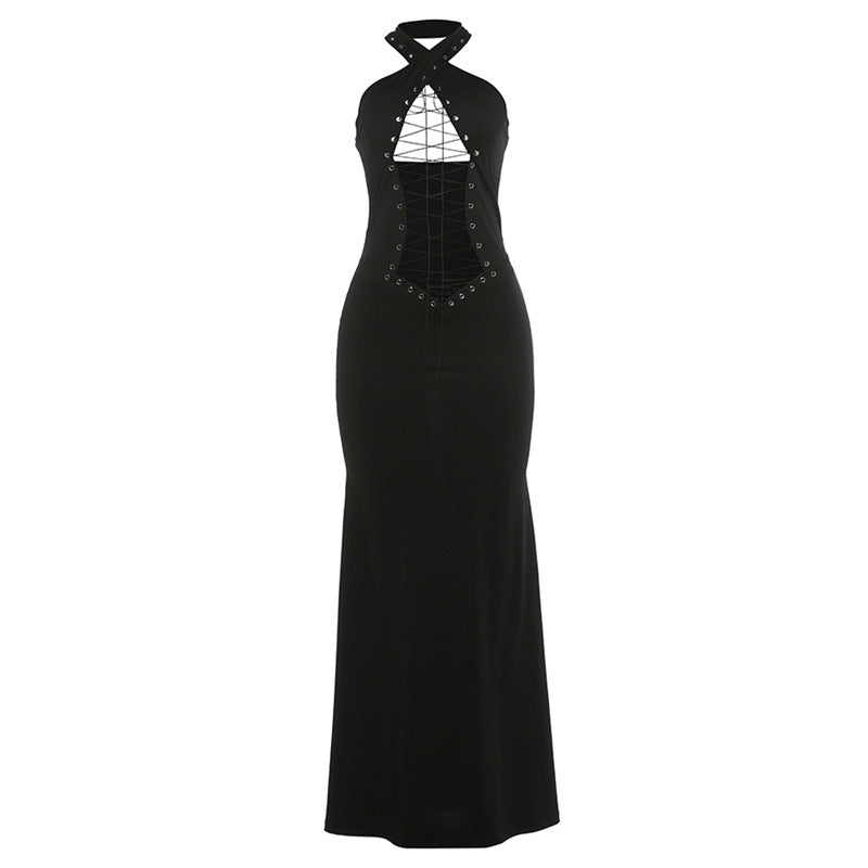 Damen Elegantes Maxi-Kleid mit raffiniertem Schnürungsdesign EB