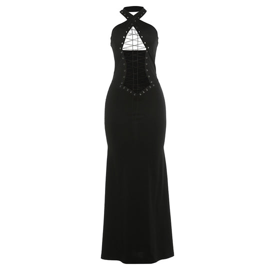 Damen Elegantes Maxi-Kleid mit raffiniertem Schnürungsdesign EB