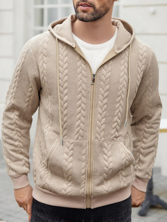 Herren nan strukturierte Kapuzen-Sweatjacke mit Zopfmuster, durchgehendem Reißverschluss und Kängurutasche EB