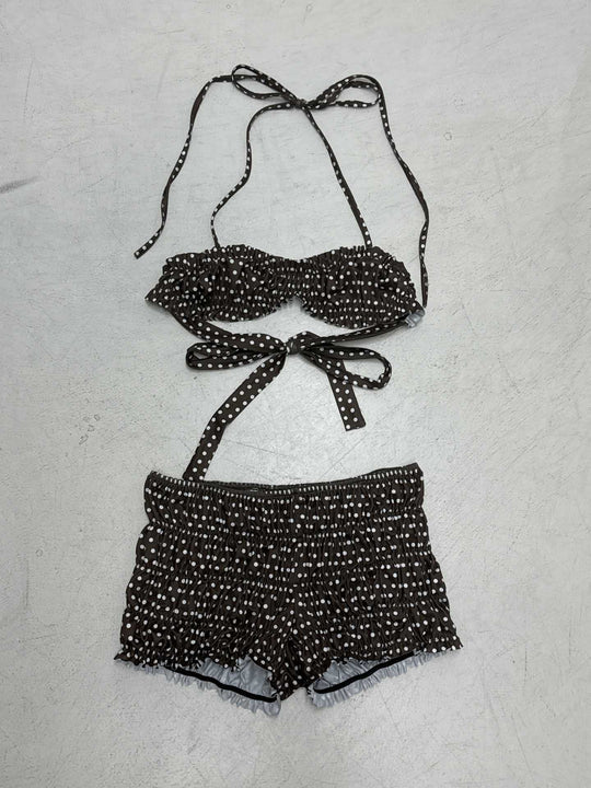 Damen Bandeau-Bikini Set mit Rüschung und verspieltem Punktdesign EB