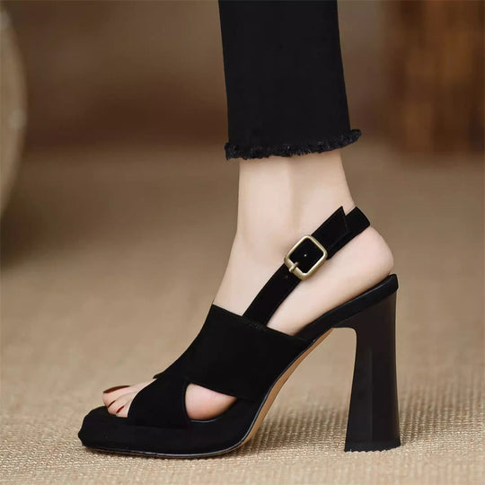 Damen elegante Plateau-Sandaletten mit geschwungenem Design und modischem Riemchen EB