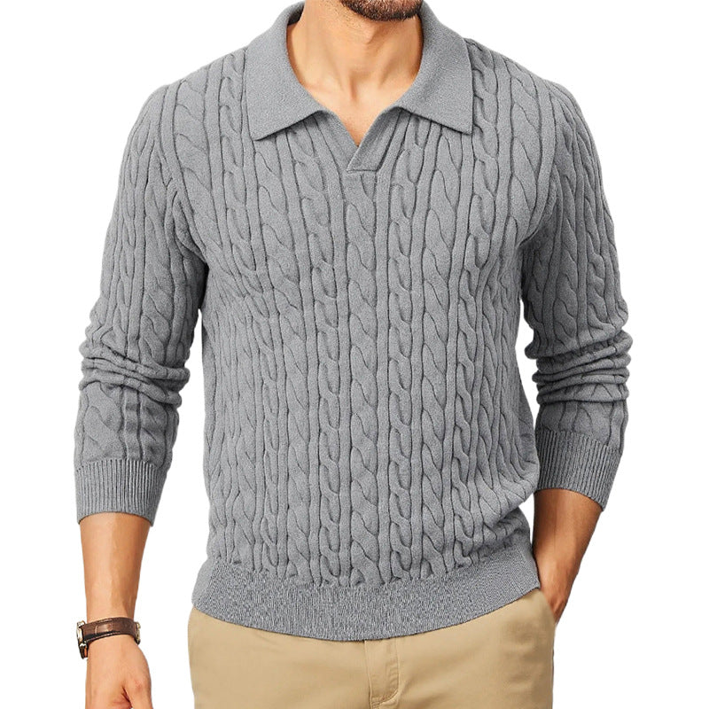 Herren Strickpullover mit strukturiertem Zopfmuster und Kragen EB