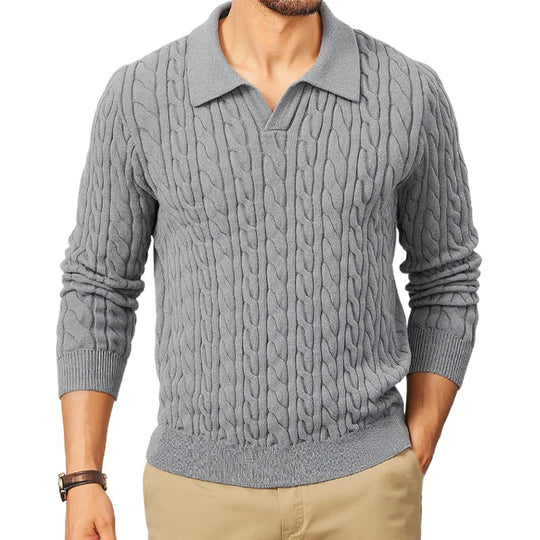 Herren Strickpullover mit strukturiertem Zopfmuster und Kragen EB