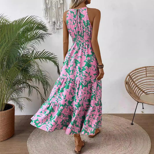 Damen Maxikleid mit floralem Muster und elastischem Tailleneinsatz EB