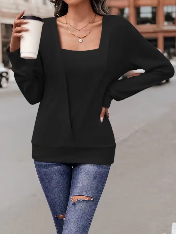 Damen Lässiger Pullover mit Quadrat-Ausschnitt und Oversized-Schnitt EB