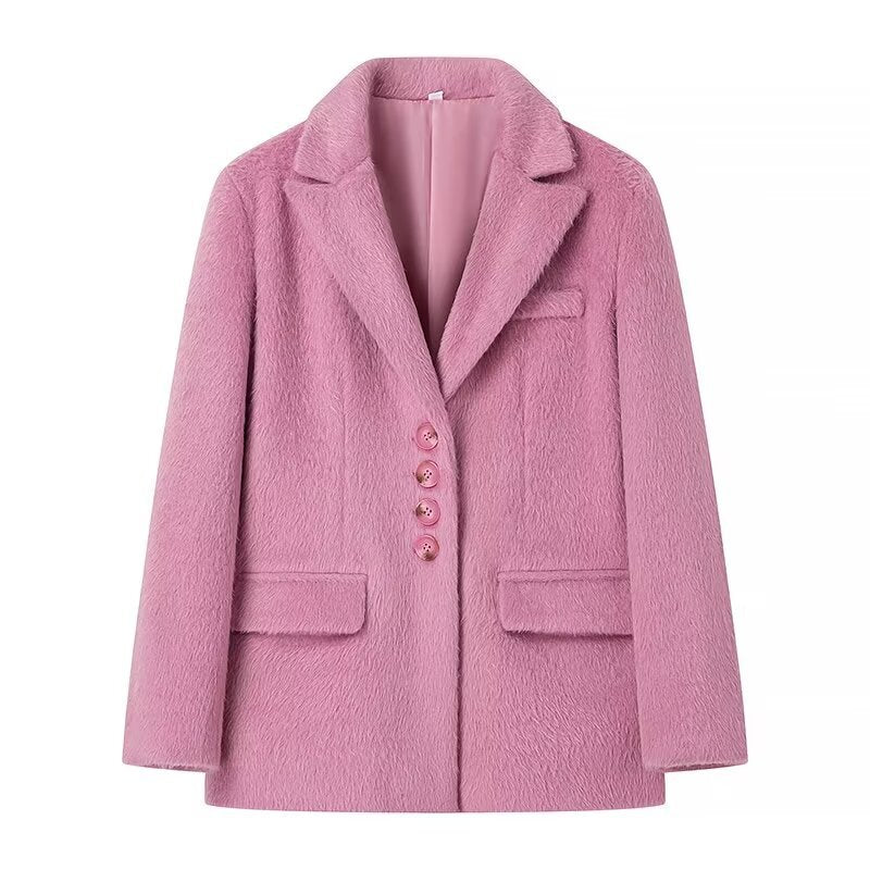 Damen elegante Veloursjacke mit klassische Knopfdetails EB