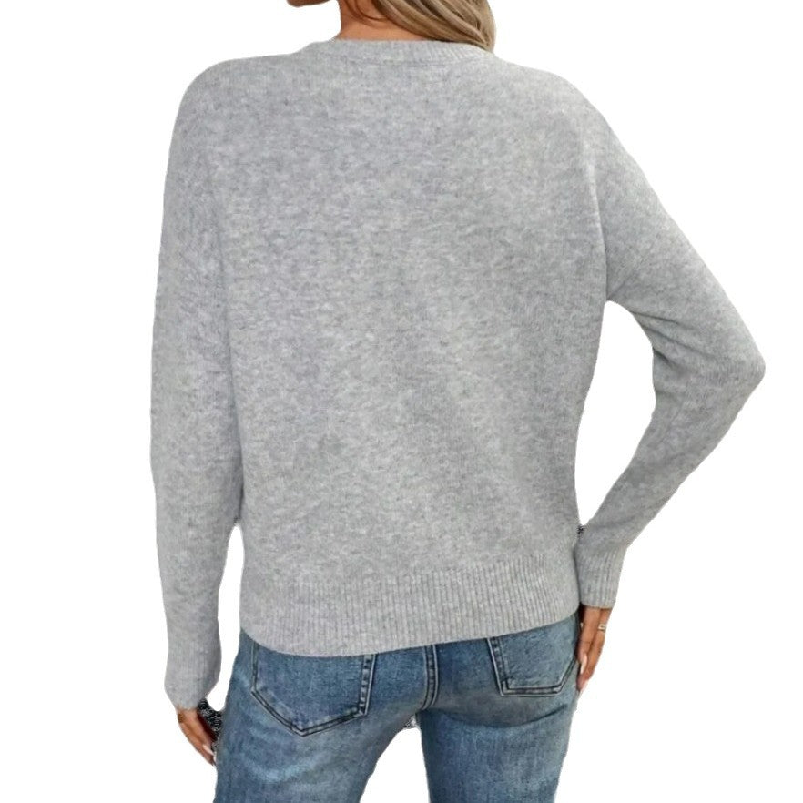 Damen Strickpullover mit floralem Muster und Rundhalsausschnitt EB