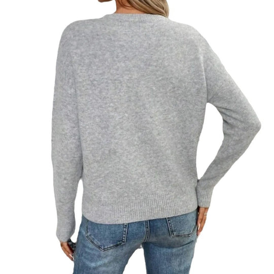 Damen Strickpullover mit floralem Muster und Rundhalsausschnitt EB