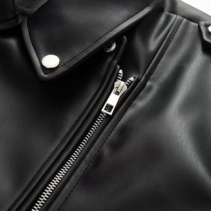 Damen Kunstleder Bikerjacke mit praktischen Reißverschlusstaschen und Gürtel EB