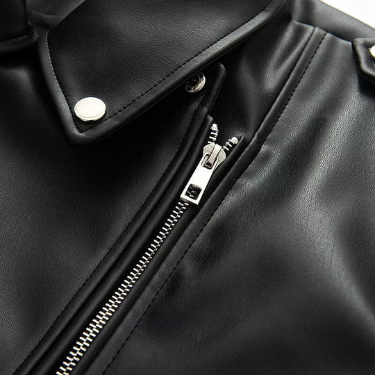 Damen Kunstleder Bikerjacke mit praktischen Reißverschlusstaschen und Gürtel EB