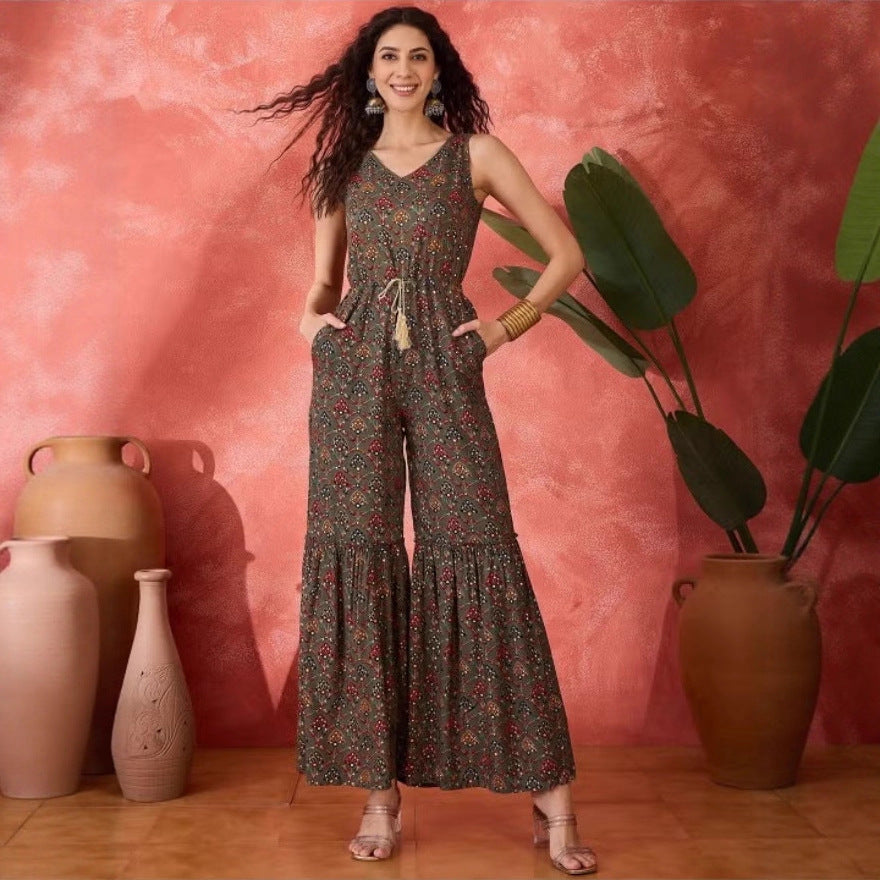 Damen Vintage-inspirierter Jumpsuit mit weitem Bein und Taillierung EB