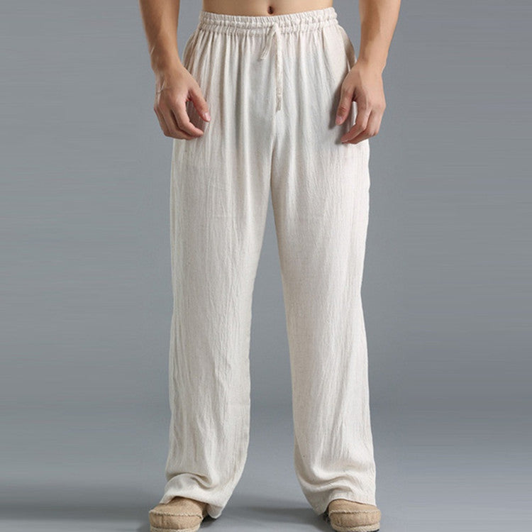 Herren nan lässige Leinenhose mit elastischem Bund, Kordelzug und geradem Bein EB