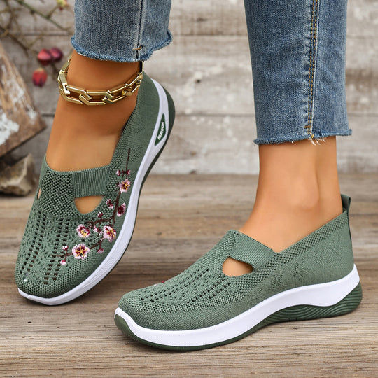 Damen Bequeme Slip-On Sneakers mit floralem Stickerei EB