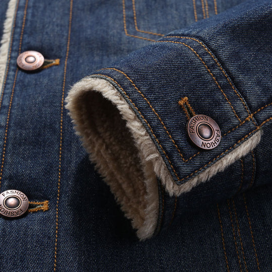 Herren Denim-Workerjacke mit wärmender Teddyfleece-Innenlage und Sherpa-Kragen EB