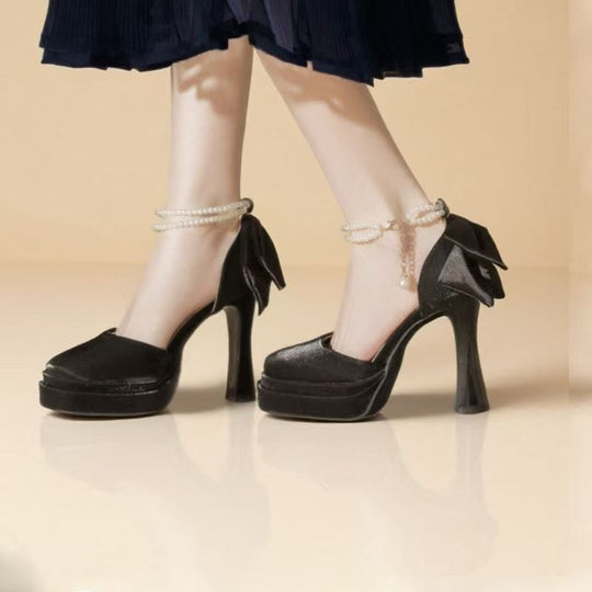 Damen Plateau High Heel Sandalen mit dekorativer Schleifenakzent EB