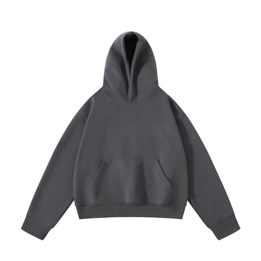 Unisex schwerer Oversize-Kapuzenpullover mit doppellagiger Kapuze Kängurutasche und breitem Rippbund EB