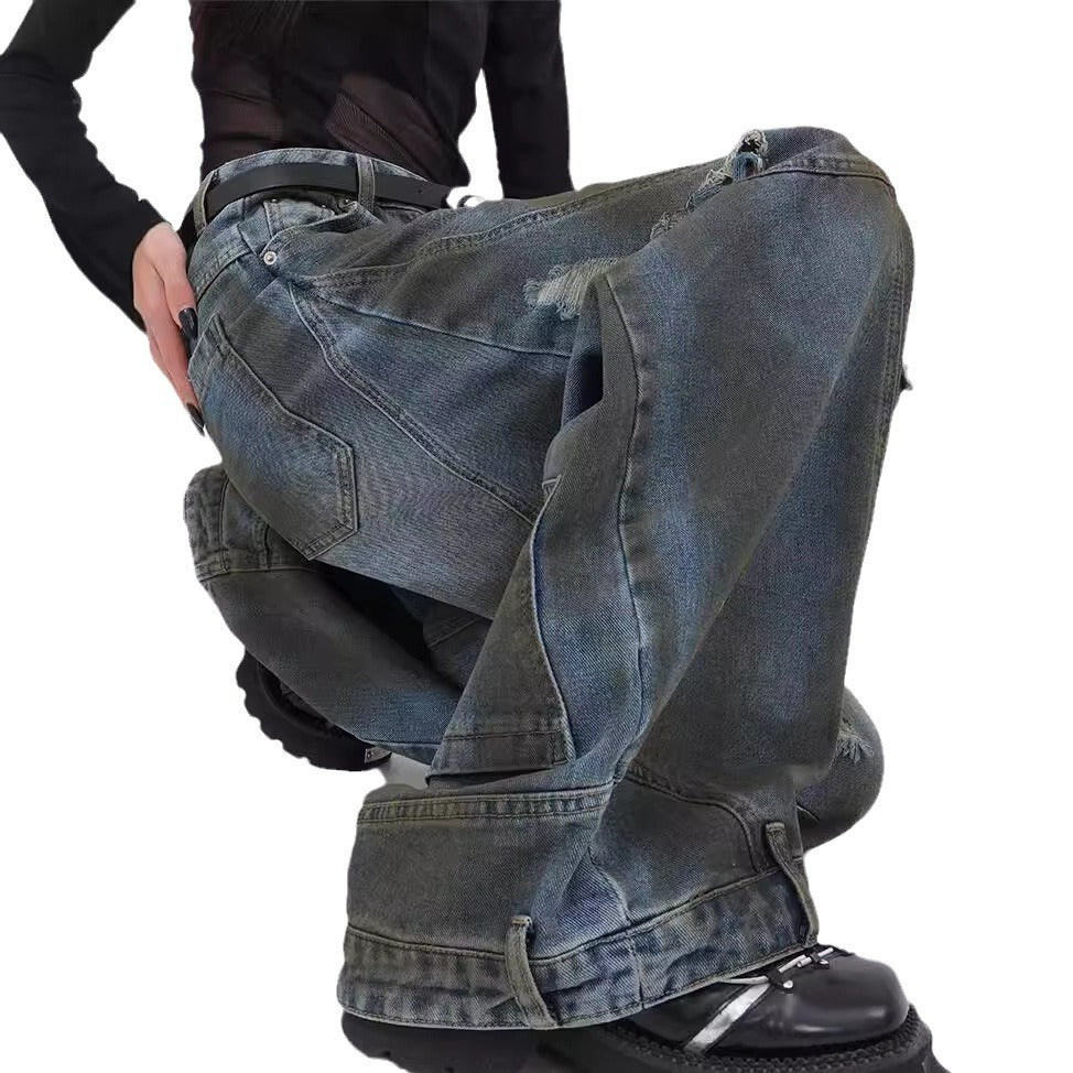 Damen Extrem weit geschnittene Jeans mit modischen Distressed-Details EB