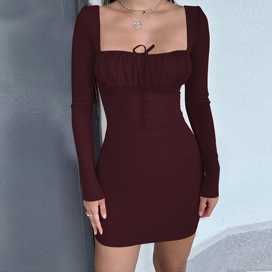 Damen figurbetontes Minikleid mit raffiniertem Ausschnitt und langen Ärmeln EB
