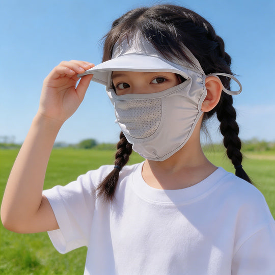 Unisex nan Kinder-Sonnenvisier mit integrierter atmungsaktiver Gesichtsmaske, verstellbarem Nackengurt und perforierter Kinnpartie  R&B