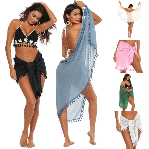 Damen luftiger Strand-Sarong mit verspielten Quasten EB