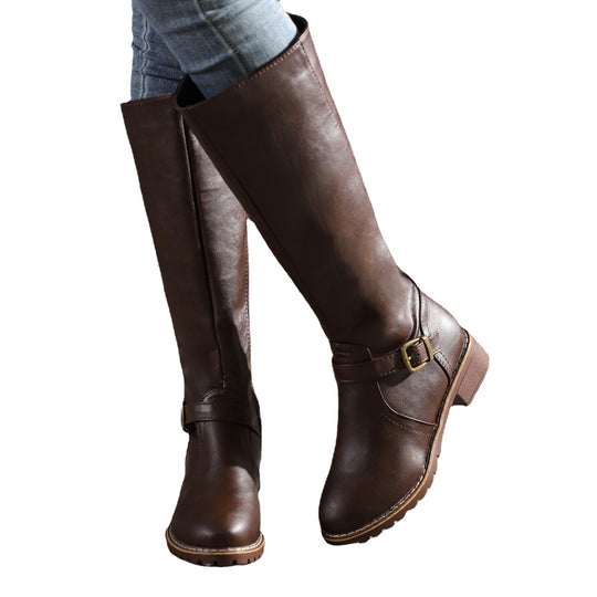 Damen Modische Stiefel mit eleganter Schnalle und robustem Profil EB