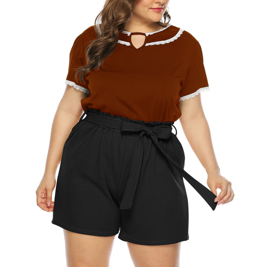 Damen modisches Oberteil mit Rüschenärmel und eleganten Shorts EB