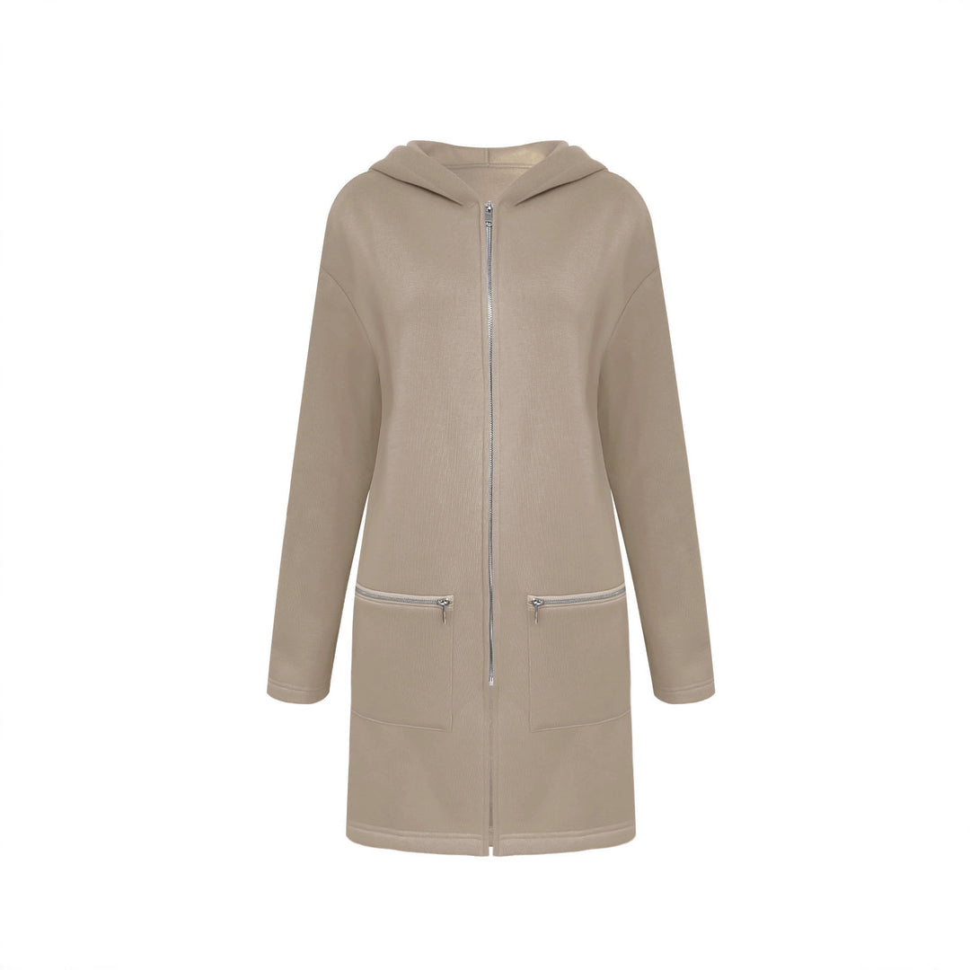 Damen Lange Strickjacke mit durchgehendem Reißverschluss und praktischen Taschen EB
