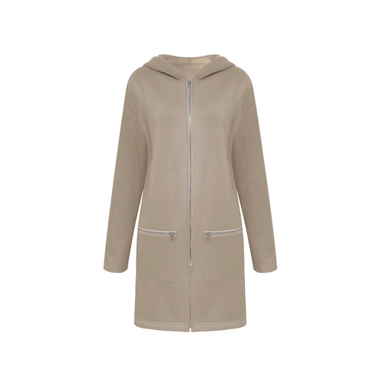Damen Lange Strickjacke mit durchgehendem Reißverschluss und praktischen Taschen EB