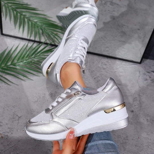 Damen Plateau-Sneaker mit Keilabsatz und Reißverschluss EB