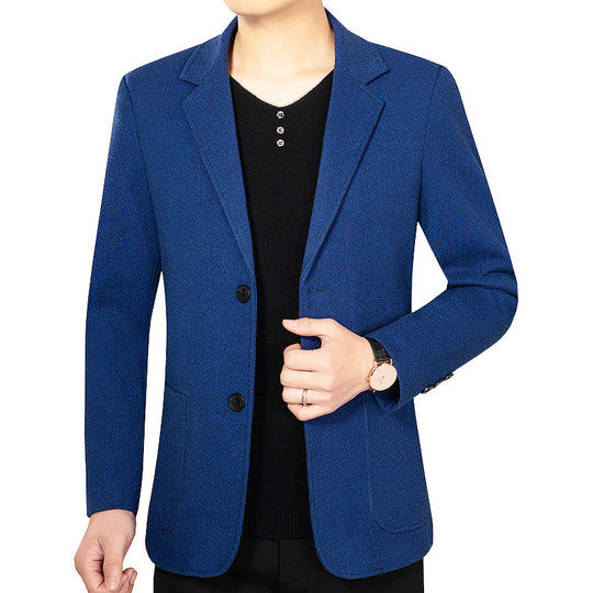 Herren Strukturierter Strickblazer mit Reverskragen und aufgesetzten Taschen EB