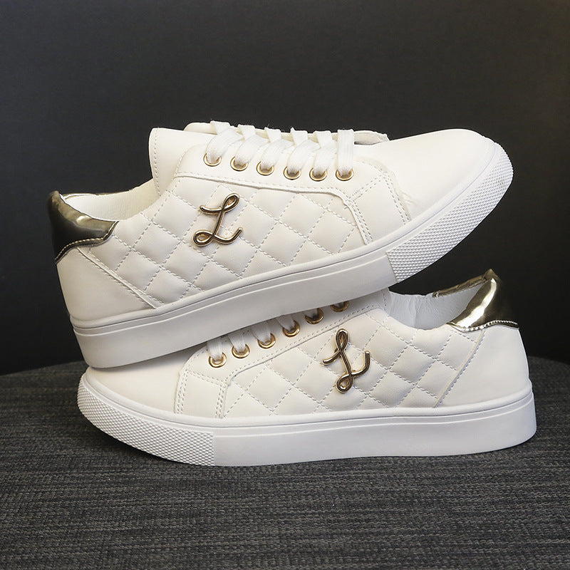 Damen Modische Sneakers mit gestepptem Obermaterial und goldenen Akzenten EB