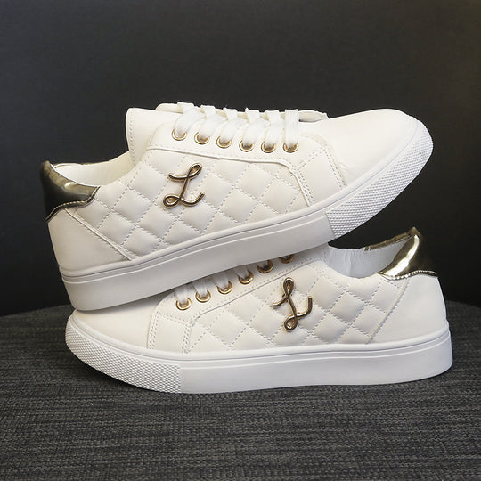 Damen Modische Sneakers mit gestepptem Obermaterial und goldenen Akzenten EB