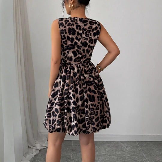 Damen nan kurzes Partykleid mit Leopardenmuster, floralen Applikationen und tailliertem Ballonrock EB