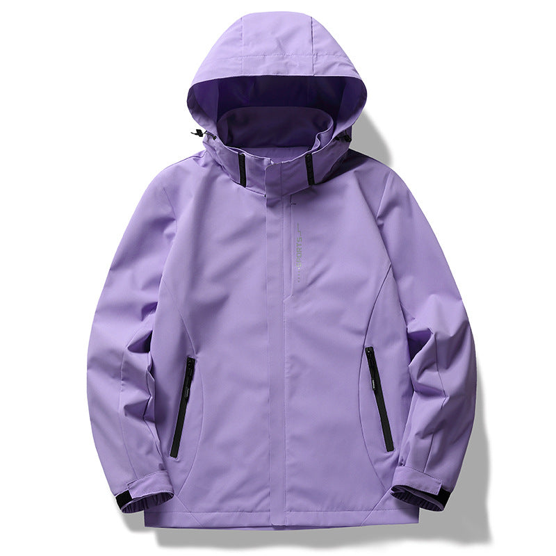 Damen wetterfeste Funktionsjacke mit verstellbarer Kapuze und atmungsaktiven Materialien EB