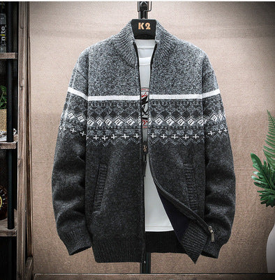 Herren Strickjacke mit nordischem Muster und modischem Reißverschluss EB